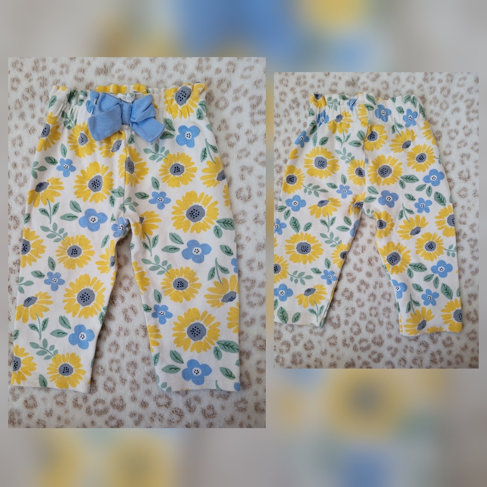 Pastel Sunflower Pants With Blue Bow